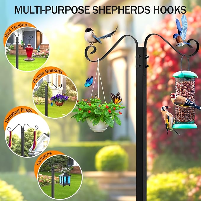 Garden Hose Holder for Outside - Upgraded Water Hose Holders with 5 Spikes & 2 Shepherds Hooks, Freestanding Hose Stand Heavy Duty Hose Hanger Hose Storage Hose Reel Rack for Outside Yard Lawn