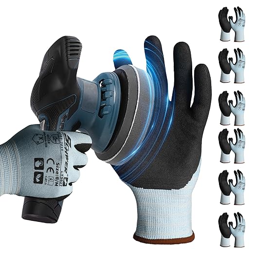 Schwer 6 Pairs Safety Work Gloves with Sandy Nitrile Coating, Extreme Fiber-Abrasion Resistance(Level 6-Certified) Heavy Duty Working Glove with Grip for Men Women, A2 Cut Glove, for Construction, L