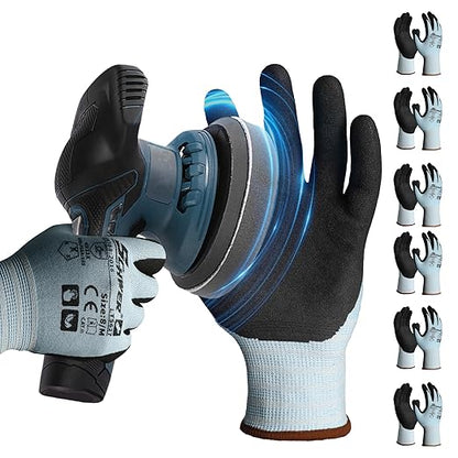 Schwer 6 Pairs Safety Work Gloves with Sandy Nitrile Coating, Extreme Fiber-Abrasion Resistance(Level 6-Certified) Heavy Duty Working Glove with Grip for Men Women, A2 Cut Glove, for Construction, L