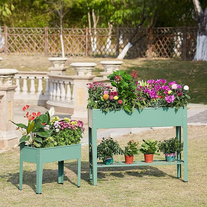 Raised Garden Bed, Elevated Green Metal Plant Box with Legs, Standing Garden Stand with Drainage Holes (40" L x 11" W x 31" H)
