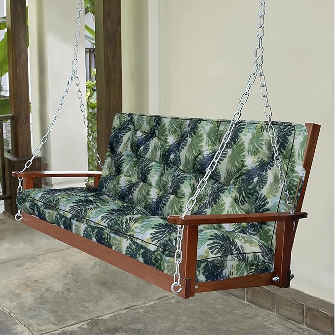 Swing Replacement Seat Cushions, 2-3 Seater Bench Cushions for Outdoor Furnitur with Backrest, Garden Recliner Seat Cushions Waterproof Sofa Pads (Palm Leaves, 55x40in)