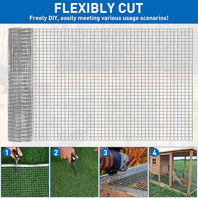 Hardware Cloth,Chicken Wire Fence,1/2 inch 15.7in x 6ft Galvanized Welded Cage Wire for Bird Wire Gopher Wire Rabbit Wire Snake Fence Poultry Netting Cage Screen