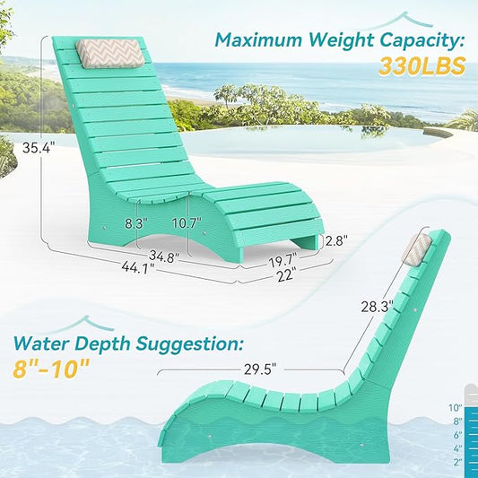 LUE BONA HDPS Pool Chairs Set of 2, Fade-Resistant Use in Pools Up to 10-Inches Deep Pools Lounge Chair for Sun Shelf, Chaise Lounger with Headrest for Outside Pool Deck