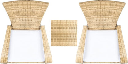 SAFAVIEH Outdoor Collection Edna Natural/White Cushion 3-Piece Lounge Set with Table (PAT7719D)