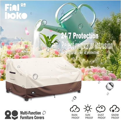 2-Seater Outdoor Couch Cover,60" Wx38 Dx35 H Patio Loveseat Cover,100% Waterproof Heavy Duty Patio Sofa Covers,Patio Furniture Covers,Beige&Brown