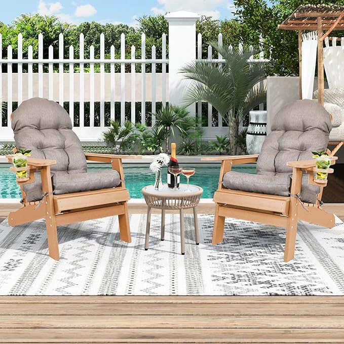 Adirondack Chair Cushion, Outdoor Rocking Chair Cushions Set of 4, Water Resistant Glider Rocker Chairs Replacement Cushions Set with Straps, 44''L x 19''W x 4''H