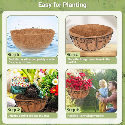 2 Pack 14 inch Metal Hanging Baskets for Plants Outdoor, Hanging Planters Basket with Coco Liners, Hanging Baskets Flower Pots for Garden, Patio, Deck, Porch Plants