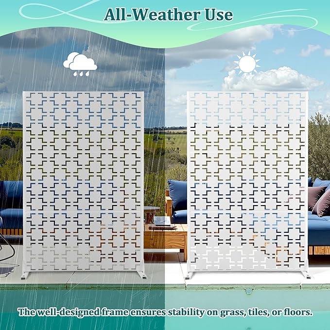 Metal Privacy Screen Outdoor Privacy Screen, Freestanding Fence Panel for Outside, 72''H×47''W, Decorative Screen Panel for Backyard/Patio/Deck