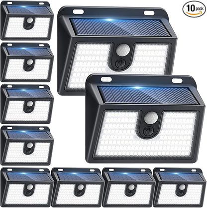 [10 Packs] Solar Motion Sensor Outdoor Lights, Super Bright Solar Lights Outdoor Waterproof, 3 Lighting Modes Security Wall Light for Outside Walking Dog Fence Backyard Deck Garden Door Step Garage