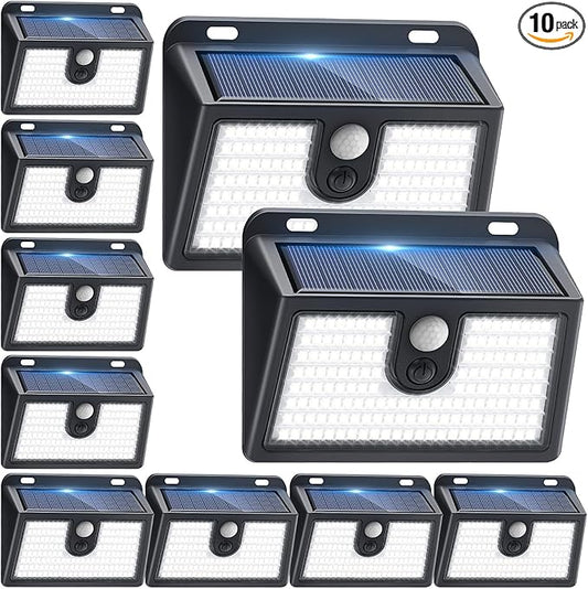 [10 Packs] Solar Motion Sensor Outdoor Lights, Super Bright Solar Lights Outdoor Waterproof, 3 Lighting Modes Security Wall Light for Outside Walking Dog Fence Backyard Deck Garden Door Step Garage