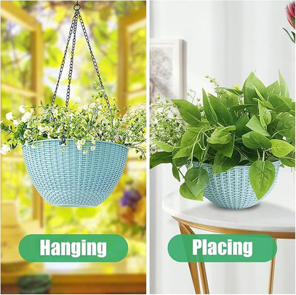 Hanging Planters for Outdoor Plants 8/10 Inch, 4 Packs Plant Hanger Indoor with Drainage Holes, Hanging Basket Flower Pot Perfect for Home, Office and Garden (Sky Blue)