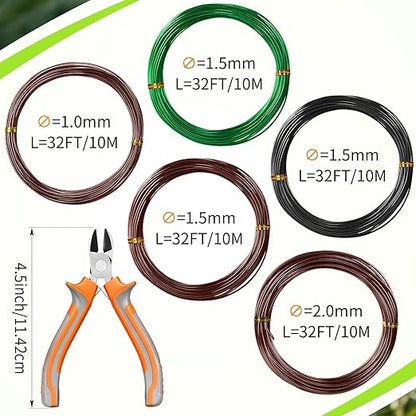 Mudder 5 Roll Aluminum Bonsai Training Wire Tree 1/1.5/2.0mm 160 Feet Total with Bonsai Wire Cutter Anodized Training for Holding Branches Small Trunks(Colorful)