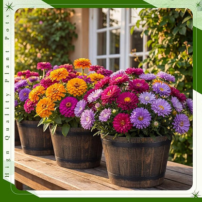 8 Pcs 9.17inch Plant Pots Whiskey Barrel Planter Flower Pot with Drainage Holes Plastic Decoration Large Flower Pots for Indoor Outdoor Plants Garden Home Plants for All Houseplants