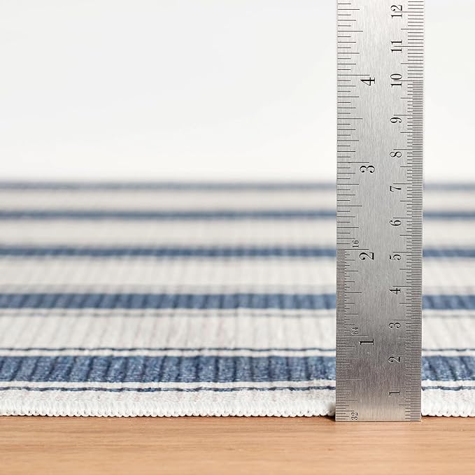 Dash & Albert Awning Stripe Blue Machine Washable Rug, 7.5 X 9.5 Feet, Blue Stripe Pattern