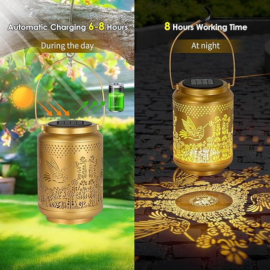 Hummingbird Solar Lanterns Outdoor Lights: Garden Decor Birthday Gifts for Women Mom Grandma Nana Aunt, Hanging Solar Lights Outdoor Waterproof Outside for Yard, Patio, Backyard, Porch