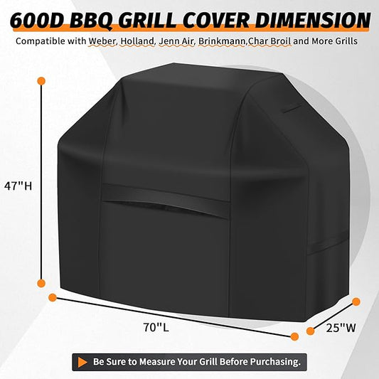 iCOVER Grill Cover 70 Inch, BBQ Grill Cover for Outdoor Grill, 600D Heavy-Duty Waterproof BBQ Cover, Large Barbecue Gas Grill Covers for Weber, Charbroil, Brinkmann, Nexgrill and More, Black