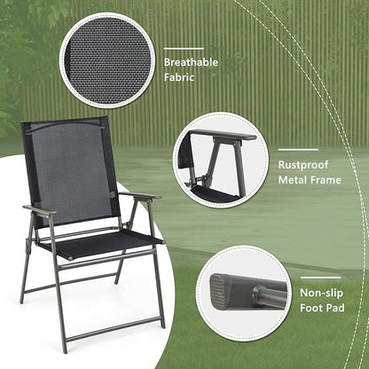 Giantex Patio Folding Chairs Set of 2, Outdoor Lawn Chairs with Rustproof Metal Frame, Portable Dining Chairs for Porch, Deck, Garden, Backyard, Camping