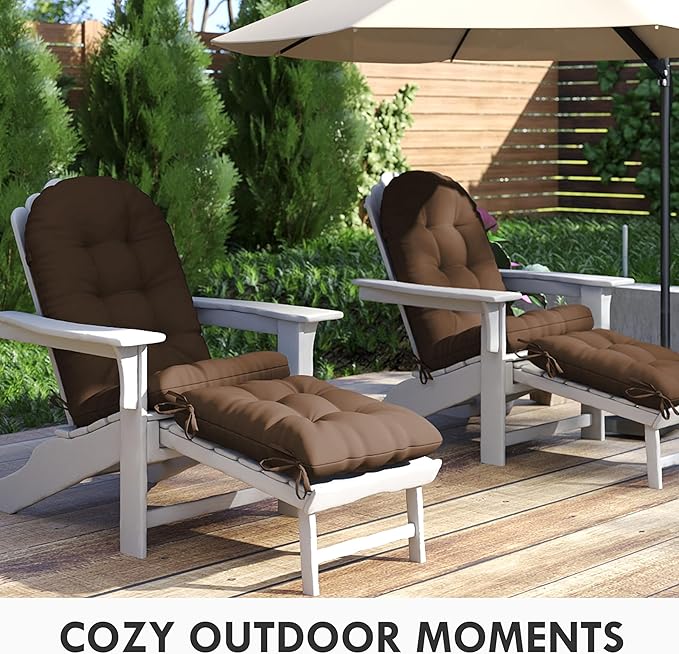 Adirondack Chair Cushion with Ottoman, Folding Adjustable Adirondack Seat Cushions, Waterproof Adirondack Patio Chair Pads for Garden, Deck, or Poolside, Small-Brown-1