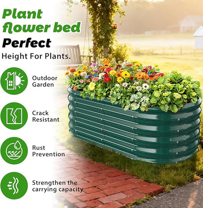 YSEJOMP 17" Tall Outdoor Garden Raised Garden Bed Kits, 4ft X 2ft Oval,0.8MM Thick Metal Raised Planter Bed/Ground Planter Box for Variety of Flowers,Herbs,Vegetables (Dark Green, 48X24X16.5 Inches)