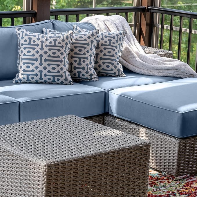 14 Piece Outdoor Patio Waterproof Cushion Covers, Fits 6-Seat Wicker Rattan Sectional Couch Chair Furniture Cover Replacement Set - Fade-Resistant Patio Cushion Covers with Zipper