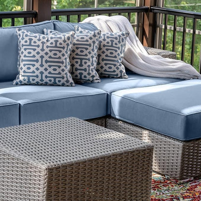 14 Piece Outdoor Patio Waterproof Cushion Covers, Fits 6-Seat Wicker Rattan Sectional Couch Chair Furniture Cover Replacement Set - Fade-Resistant Patio Cushion Covers with Zipper