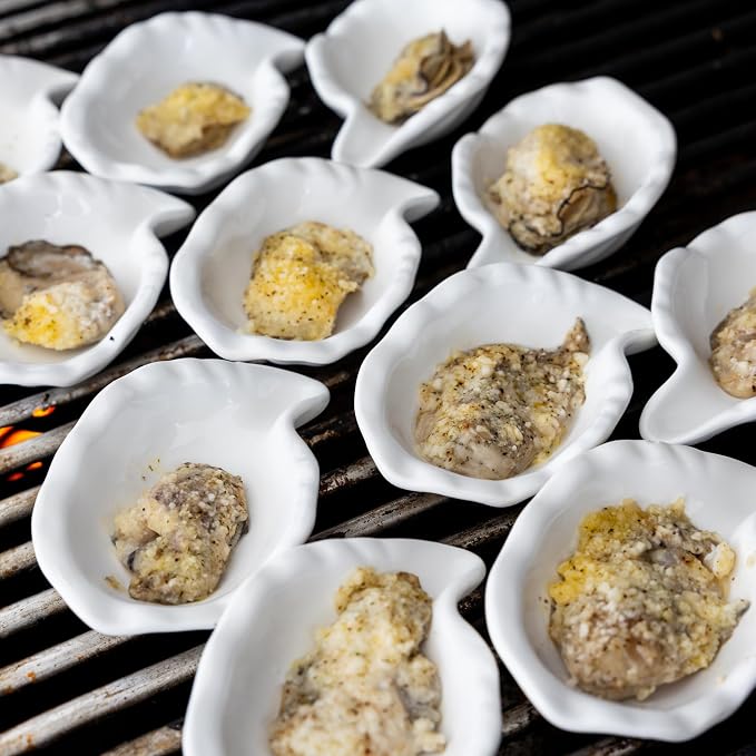 Outset Grillable Shells, Set of 12 Ceramic Oyster Shells | For Grilling, Baking & Serving Oysters | Handles Heat Up To 932 F | Reusable Oyster Cooking Shells | Dishwasher Safe Ceramic