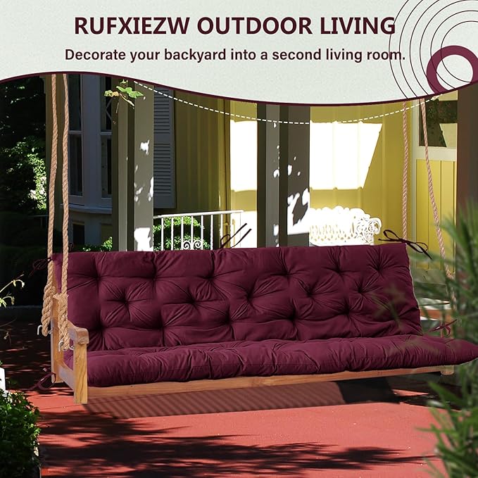 2/3 Seater Swing Replacement Cushion, Waterproof Porch Swing Cushions with Backrest, Thickened Bench Cushions for Outdoor Furniture, for Outdoor Patio Swing (Claret Red, 47 * 40 in)