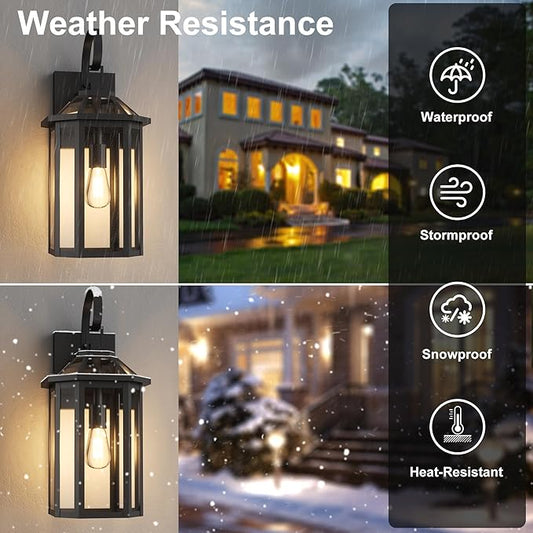Outdoor Wall Lights, 20.24 Inch Large Waterproof Outside Wall Lantern Sconce, Clear Glass Exterior Lamp for House, Porch, Garage, 1-Light, (E26 Bulb Base, Black)