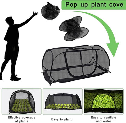 Plant Covers for Raised Garden Bed, Pop Up Garden Cover with Top Window & 8 Stakes, Protects Seedlings, Fruits & Vegetables from Birds & Small Animals