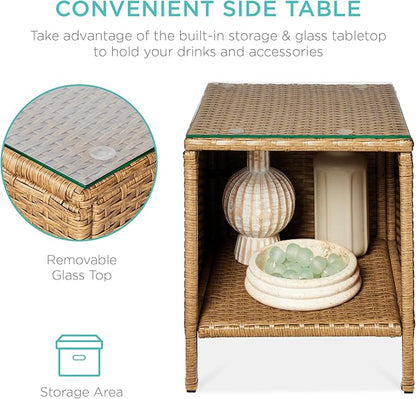 Best Choice Products 3-Piece Outdoor Wicker Conversation Bistro Set, Space Saving Patio Furniture for Garden w/Side Table - Natural/Ivory