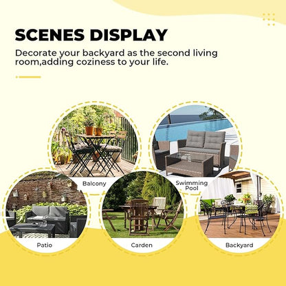 DANGHOOGY Wicker Chair Cushions, Waterproof Outdoor Loveseat Cushions for Patio Furniture, Tufted Wicker Furniture Cushions, 1 Loveseat and 2 U-Shaped Cushions, Yellow
