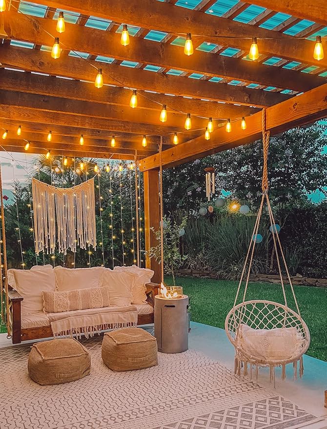 96FT(2x48FT) Solar Outdoor String Lights with Remote & Timer, Dimmable Patio Lights with 36+2 Shatterproof ST38 LED Bulbs for Outside-Black