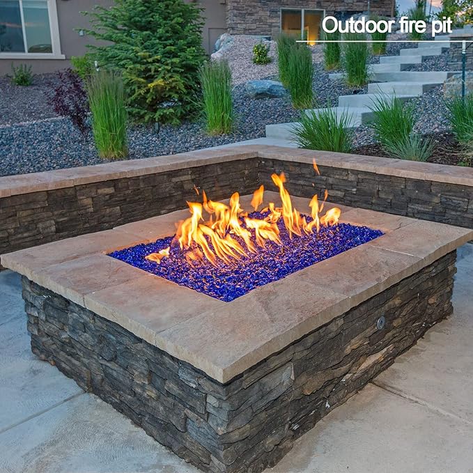 10 Pound 1/2 Inch Fire Glass Diamonds for Natural or Propane Fire Pit Fireplace and Landscaping, 10 Pounds Caribbean Blue