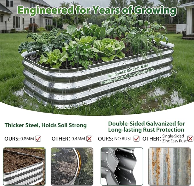 Galvanized Raised Garden Bed, 2x2 ft Heavy Duty Metal Planter Box for Vegetables, Flowers & Herbs, 12" Raised Outdoor Modular Gardening Bed, Above Ground Growing Container, Easy Assembly, Silver