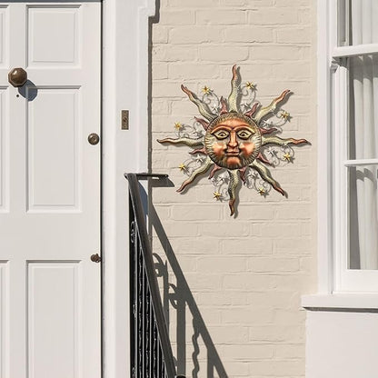 TERESA'S COLLECTIONS Sun Metal Wall Art for Outdoor Decor,32" Bronze Sun Face 3D Wall Decor for Garden Decor,Rustic Retro Hanging Sculpture for Outside Living Room Home Patio Farmhouse Gifts for Mom