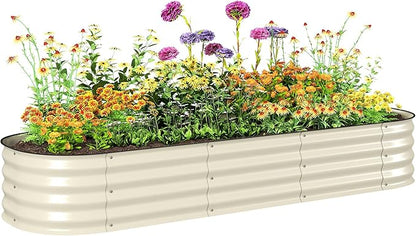 Outsunny 6.5' x 2' x 1' Galvanized Raised Garden Bed Kit, Outdoor Metal Elevated Planter Box with Safety Edging, Easy DIY Stock Tank for Growing Flowers, Herbs & Vegetables, Cream