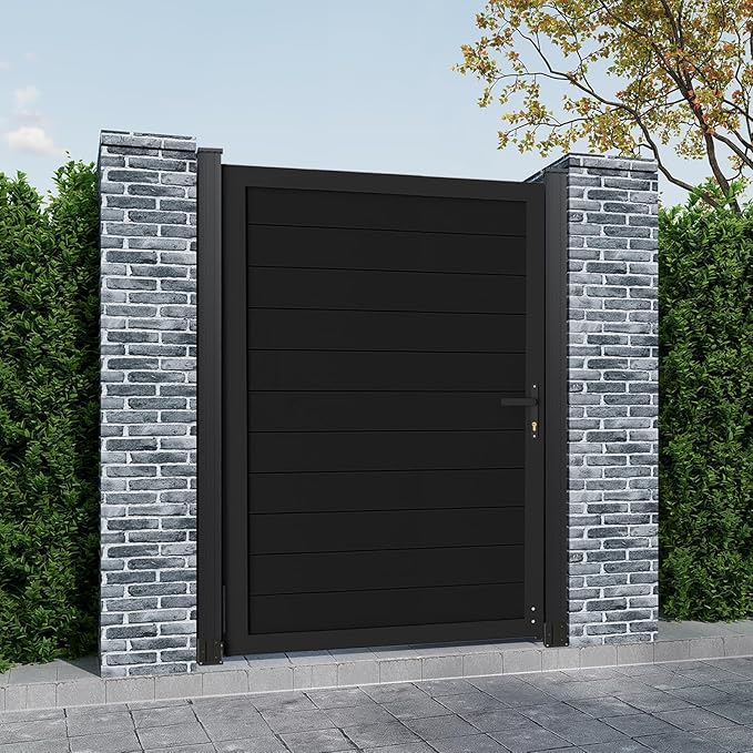 6ft x 4ft Aluminum Alloy Privacy Gate - Outdoor Metal Garden Gate with Lockable Knob,Full Enclosure Security Gate, Design for Patio, Yard & Backyard, Easy Installation Without Posts