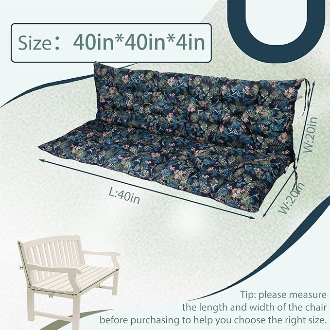 2/3 Seater Swing Replacement Cushion, Waterproof Porch Swing Cushions with Backrest, Thickened Bench Cushions for Outdoor Furniture, for Outdoor Patio Swing (Hummingbird, 40 * 40 in)