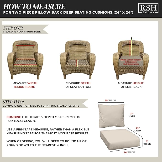 RSH DECOR: Deep Seating Chair Cushion with Pillow Back | 24” x 24” Seat | All-Weather Spun Fabric | Outdoor Cushion Set for Patio Furniture | Fenbrook Teal