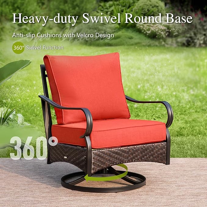 Sophia & William Patio Furniture Set with Fire Pit Table, 4 PCS Metal Outdoor Conversation Set with Fire Pit Table, 2 Swivel Chairs,3-Seater Couch for Outdoor Seating, Backyard, Porch(Red)