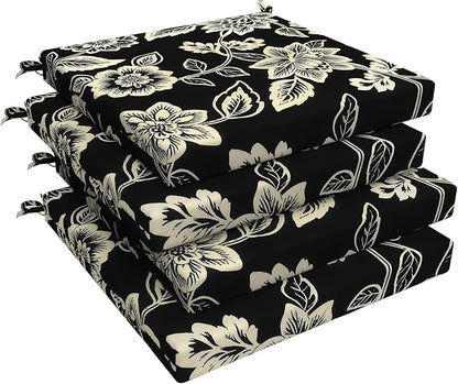 LVTXIII Outdoor Seat Cushions Set of 4 Square Corner Chair Cushions with Ties, Patio Chair Pads for Home Office and Patio Garden Furniture Decoration 19"x19"x2", Elegant Vines Black