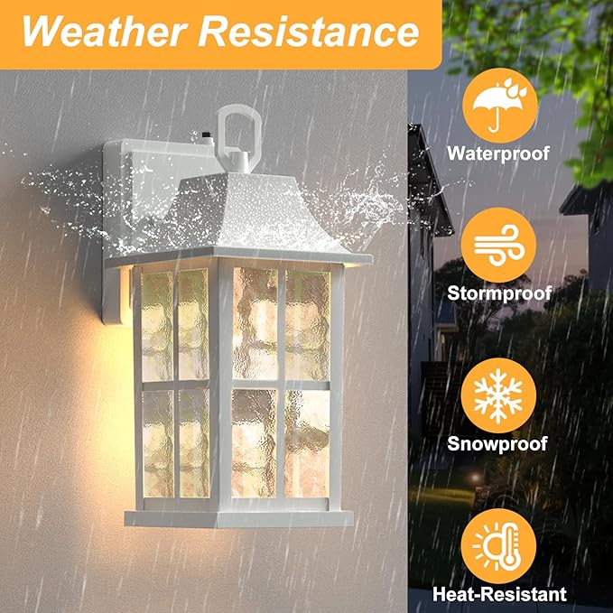 Modern Outdoor Wall Lights 2 Pack, Aluminium Dusk to Dawn Outdoor Lighting, Exterior Wall Lantern Waterproof Porch Light, Outside Light for House, Garage, Patio, White