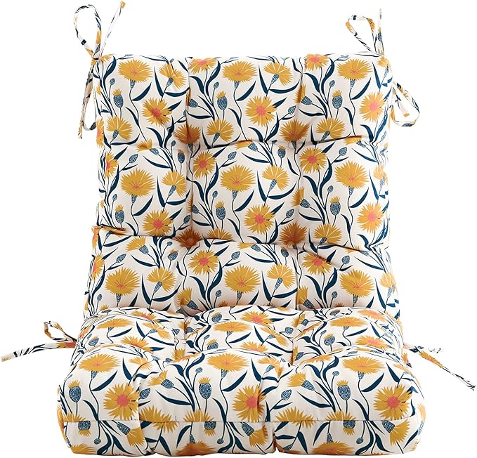 ARTPLAN Seat/Back Outdoor Chair Cushion,Set of 4 Patio Chair Cushion with Tie,Tufted Replacement for Patio Furniture,40x20x4 Inches,4 Count,Floral