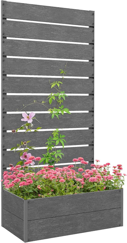 Outsunny Raised Garden Bed with Trellis for Climbing Plants, Planter Box with Self Draining Gap, Freestanding Trellis Planter for Outdoor, Patio, Deck, 28.25" x 15" x 59", Gray