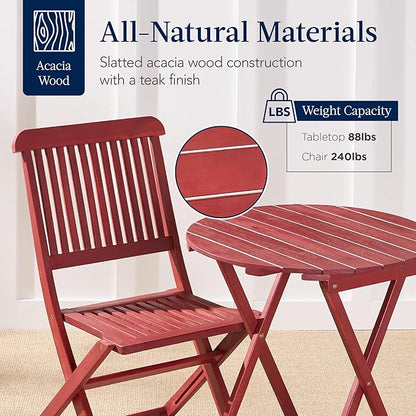 Best Choice Products 3-Piece Acacia Wood Bistro Set, Folding Patio Furniture for Backyard, Balcony, Deck w/ 2 Chairs, Round Coffee Table, Teak Finish - Ruby