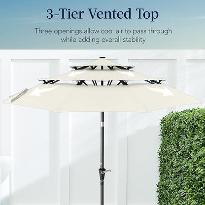 Best Choice Products 10ft 3-Tier Market Patio Umbrella, Outdoor Sun Shade with Tilt, Crank Lift, 8 Ribs for Backyard, Deck, Poolside – Ivory