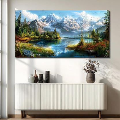 FUHAIHUA Large Wall Decor For Living Room Canvas Wall Art For Office Farmhouse Wall Decorations For Bedroom Mountains Rivers Landscape Painting Modern Pictures Artwork Room Home Decor 24x48 In