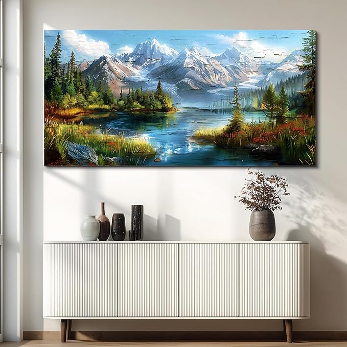 FUHAIHUA Canvas Wall Art For Living Room Large Wall Decor For Office Modern Bedroom Decoration Mountain Rivers Landscape Pictures Farmhouse Painting Artwork Wall Mural Aesthetic Home Decor 30x60 In