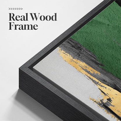 Large Framed Green Abstract Wall Art for Living Room, 3 Piece Modern Canvas Prints Paintings Artwork for Walls, Green Black Gold Abstract Pictures for Hallway Dining Bedroom Office Wall Decor 24x36 In