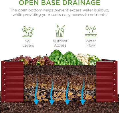 Best Choice Products 4x2x2ft Outdoor Metal Raised Garden Bed, Deep Root Planter Box for Vegetables, Flowers, Herbs w/ 119 Gallon Capacity - Royal Red